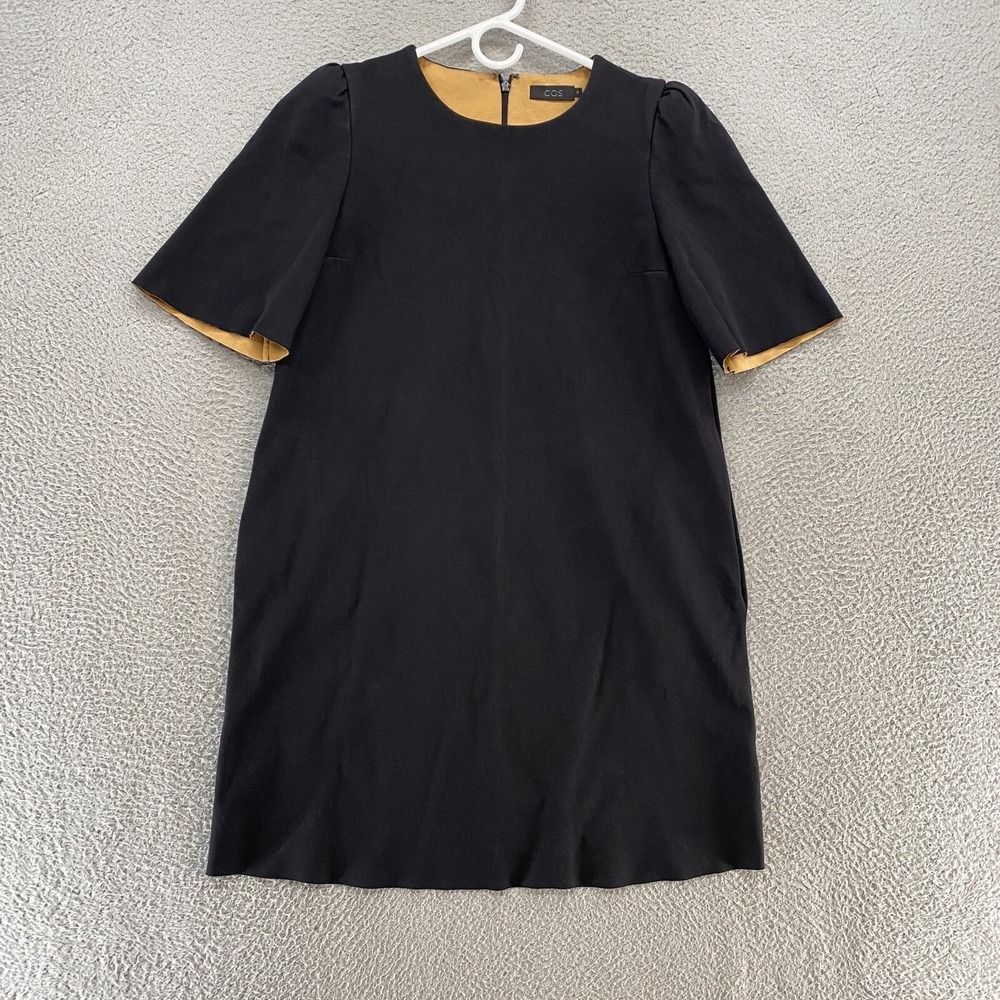 COS Dress Womens 38 / 8 / Small Puff Sleeves Mini Tunic Shift Black Office Work